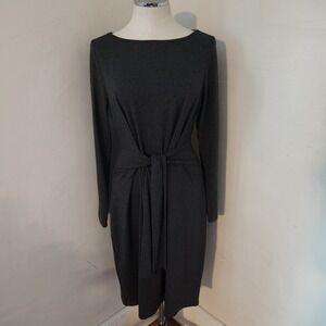 J. Jill Wearever Collection Dark Gray Long Sleeve Tie Waist Midi Dress Size M